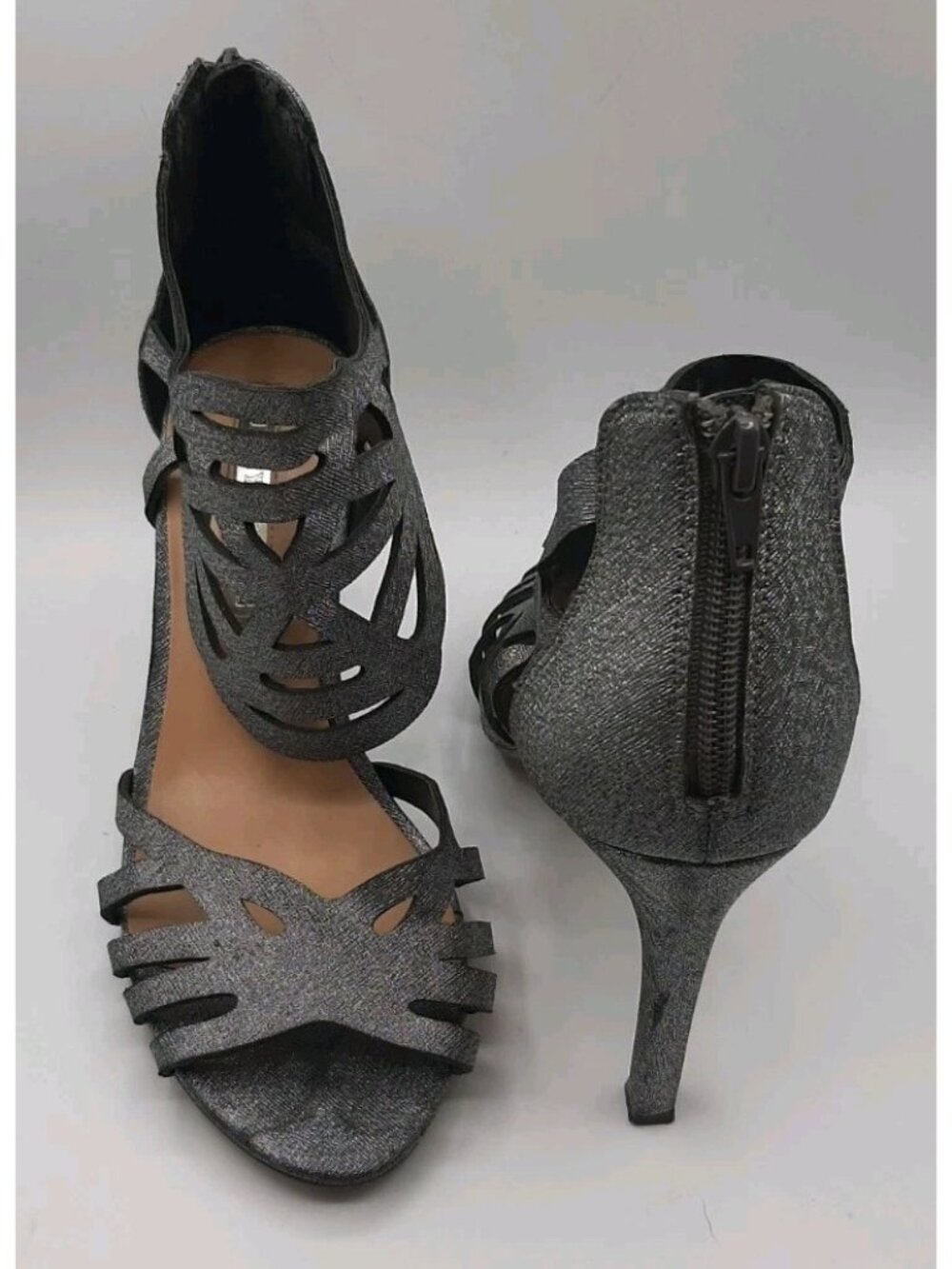 Audrey Brooke Strappy High Heels Grace AB Women's Size 9 Silver Glitter
